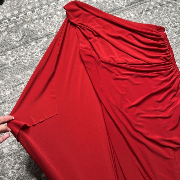 Lauren Ralph Lauren One Shoulder Draped Evening Gown Red Slinky Knit Size 8 - Picture 6 of 12